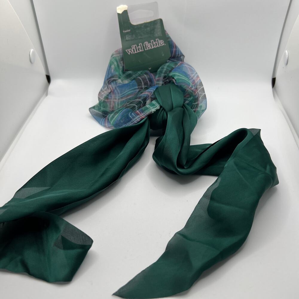 Wild Fable Green Plaid Organza Jumbo Scarf Hair Twisters - NWT